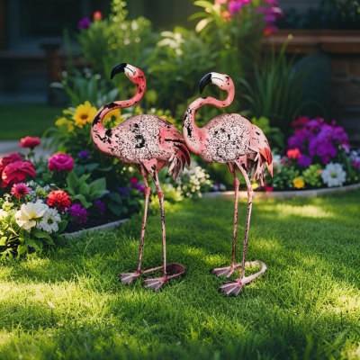 Lunebrook 2 Piece Iron Flamingo Statue Set