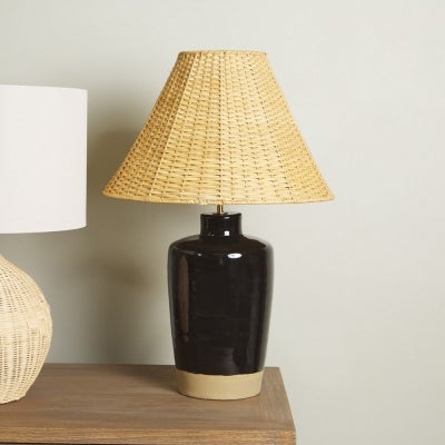 Mantel Ceramic & Rattan Table Lamp