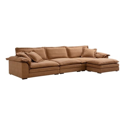 Belvoir Fabric Modular Sofa, 5 Seater with Ottoman, Camel