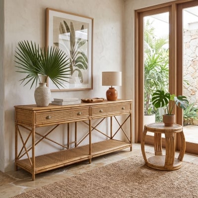 Cayman Rattan Console Table, 192cm, Natural