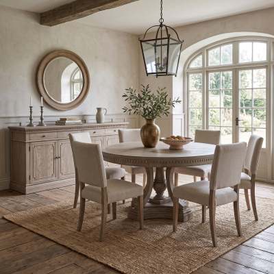 St. James Oak Timber Round Pedestal Dining Table, 150cm, Weathered Oak
