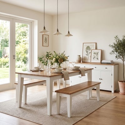 Lucia Timber Dining Table, 180cm, Natural / Distressed White