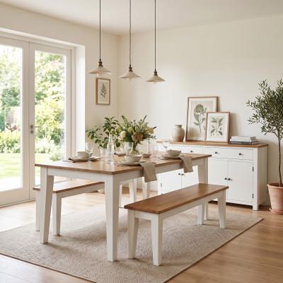 Lucia Timber Dining Table, 150cm, Natural / Distressed White