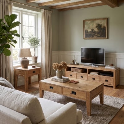 Roanne Timber 4 Drawer TV Unit, 220cm, Antique Natural