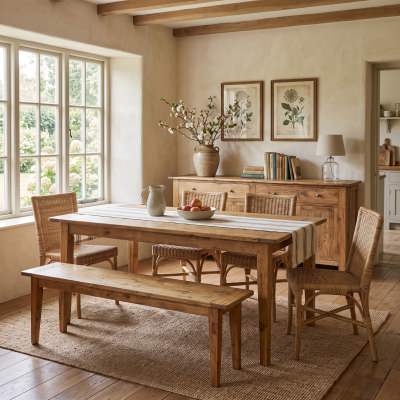 Auberge Reclaimed Elm Timber Dining Table, 150cm, Honey