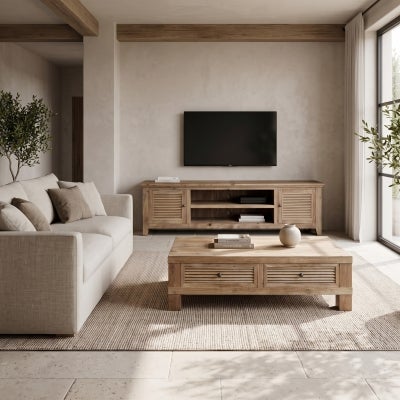 Croix Reclaimed Elm Timber 2 Drawer Coffee Table, 135cm