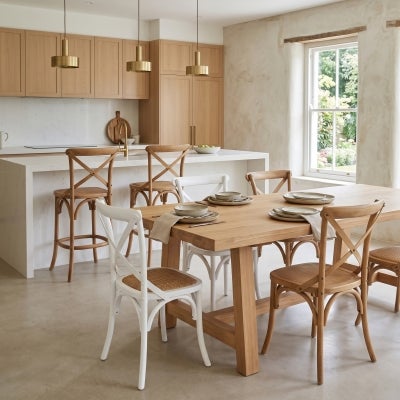 Elne Oak Timber Cross Back Dining Chair, Timber Seat, Natural