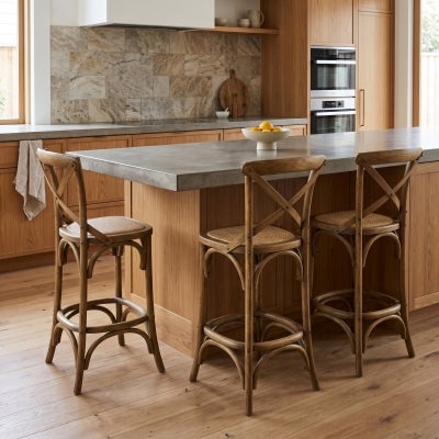 Bassel Elm Timber Cross Back Counter Stool, Natural