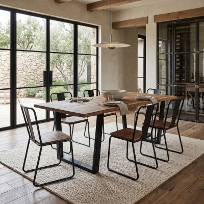 Kerleo Cabin Timber & Iron Dining Table, 220cm, Antique Oak