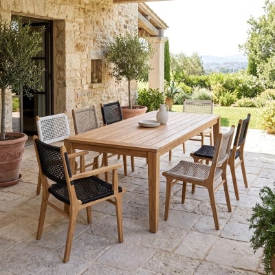 Zac Teak Timber & Woven Cord Indoor / Outdoor Dining Armchair, Black / Natural