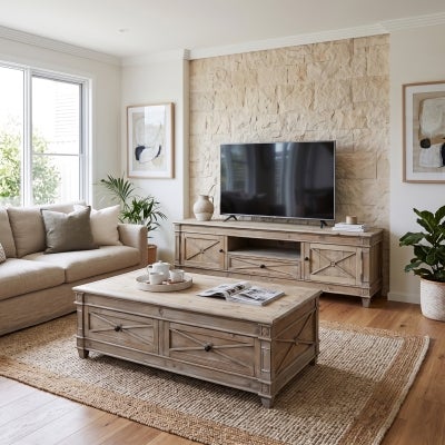 Manoville Reclaimed Fir  Timber 2 Door 1 Drawer TV Unit, 180cm