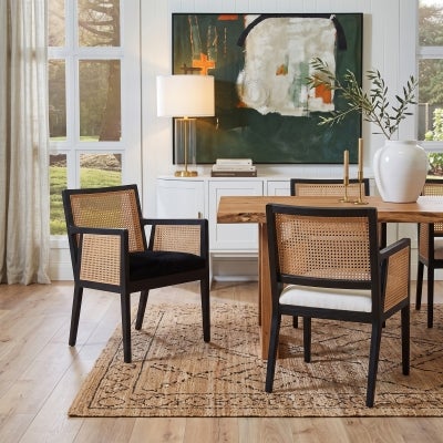Kane Rattan & Birch Timber Carver Dining Chair, Black / Natural