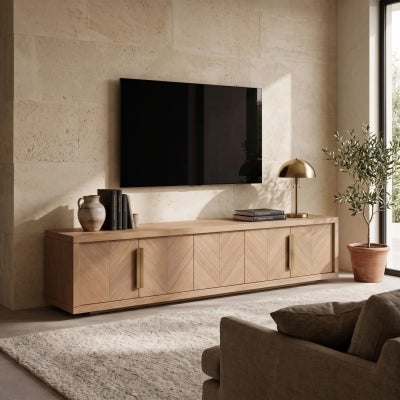 Oran Wooden 4 Door TV Unit, 223cm, Dusty Oak