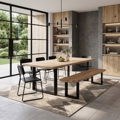 Darton Reclaimed Elm Timber & Steel Dining Table, 300cm, Natural / Black