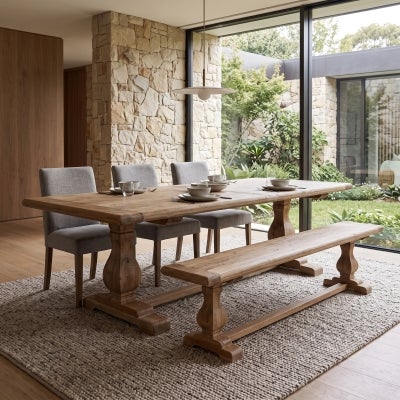 Tate Reclaimed Elm Timber Pedestal Dining Table, 240cm, Natural