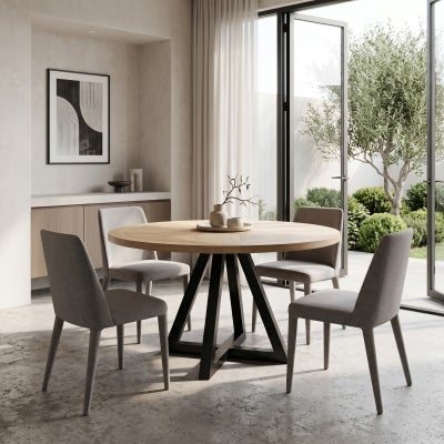 Noakes Timber & Metal Round Dining Table, 125cm
