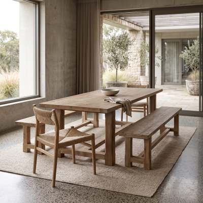 Parklo Reclaimed Elm Timber Farmhouse Dining Table, 200cm