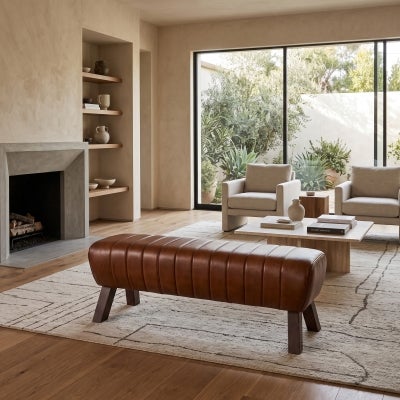 Andorra Leather Saddle Ottoman Bench, 132cm