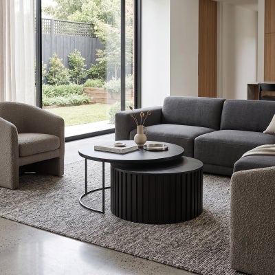 Ophelia2 Piece Wood & Steel Round Nesting Coffee Table Set, 90cm, Black