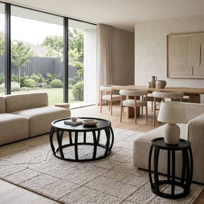 Manningham Timber Oriental Round Side Table, Black