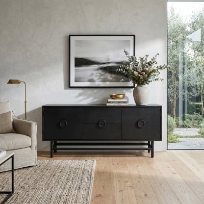 Rondo Timber & Rattan 2 Door 2 Drawer Sideboard, 180cm, Black