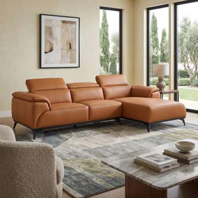 Claremont Italian Leather Corner Sofa, 3.5 Seater with RHF Chaise, Tan