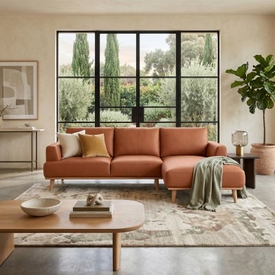 Rocella Italian Leather Corner Sofa, 3.5 Seater with RHF Chaise, Tan