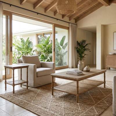 Hampshire Timber & Rattan Side Table