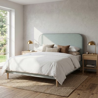 Nook Camden Blended Linen Fabric Bed Headboard, King, Mint