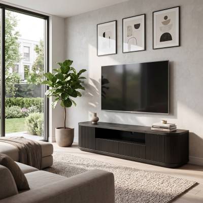 Manna 2 Door 2 Drawer TV Unit, 200cm, Black