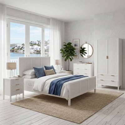Santorini Timber & Rattan 3 Drawer Bedside Table, White