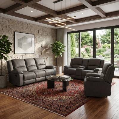 Oberon Rhino Fabric Electric Recliner Sofa, 3 Seater, Latte