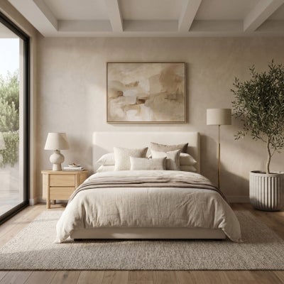 Coolum Fabric Bed Headboard, King, Cream