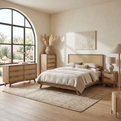 Coast Acacia Timber & Rattan Bedside Table