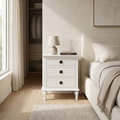 Emmerson Birch Timber Bedside Table, Matt White