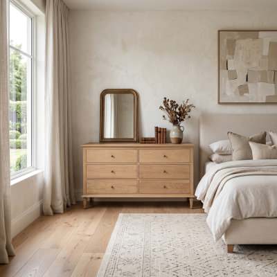 Emmerson II Oak Timber 6 Drawer Dresser, Natural Oak