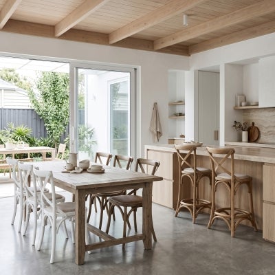 Kasan Oak Timber Cross Back Dining Chair, Rattan Seat, Weathered Oak