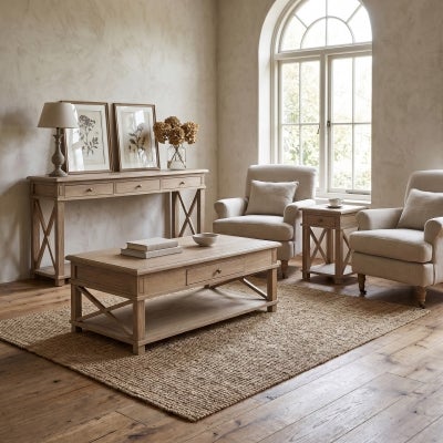 Phyllis Oak Timber 3 Drawer Console Table, 150cm, Weathered Oak
