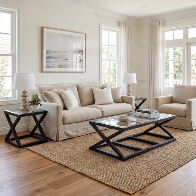Valencia Glass Top Oak Timber Coffee Table, 130cm, Black Oak