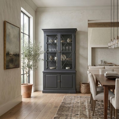 Varroville Oak Timber 2 Door Display Hutch Cabinet, Black Oak