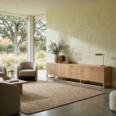 Erina American Oak Timber 6 Door TV Unit, 300cm, Natural