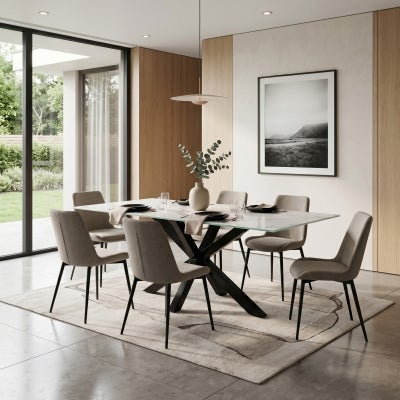Bromley Ceramic Glass & Epoxy Steel Dining Table, 200cm, Kalos Blanco / Black