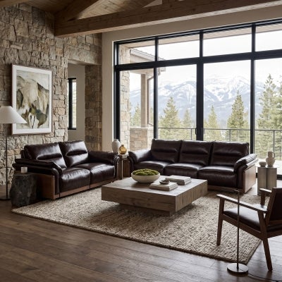 Wysten Full Top Grain Leather & American Walnut Timber Modular Electric Recliner Sofa, 2 Seater, Maroon Black