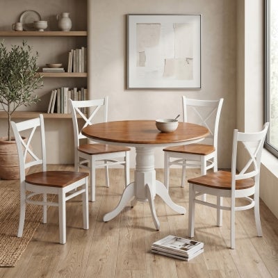 Hamilton 5 Piece Wooden Round Dining Table Set, 107cm
