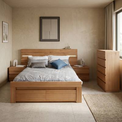 Kinghorne Messmate Timber Bed with Nightlight, Queen