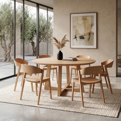Sloan Commercial Grade Timber Round Dining Table, 120cm, Natural