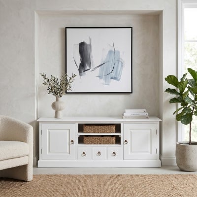 Tasmania Mahogany Timber 2 Door 3 Drawer TV Unit, 160cm, White