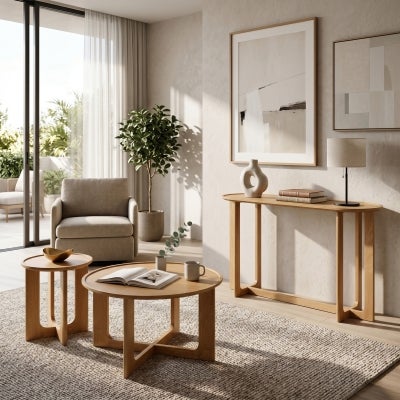 Noren Wooden Round Tray Top Side Table, Medium, Natural