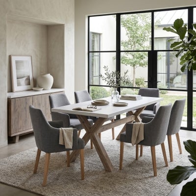 Libo Concrete & Acacia Timber Dining Table, 180cm