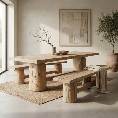 Fosin Reclaimed Elm Timber Dining Table, 220cm, Natural